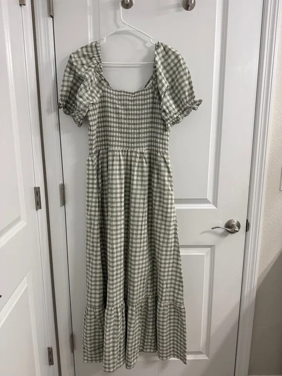 Universal Thread Gingham Puff Sleeve Maxi Dress - Sage Green - Picture 3 of 5
